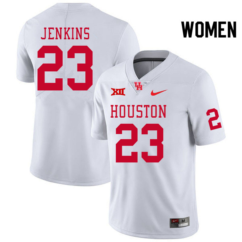 Women #23 Parker Jenkins Houston Cougars Big 12 XII College Football Jerseys Stitched-White - Click Image to Close